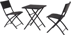 C-Hopetree 3 Piece Bistro Set, Foldable Outdoor Patio Furniture Sets with Rattan Wicker Folding Table and 2 Chairs for Porch Balcony, Black