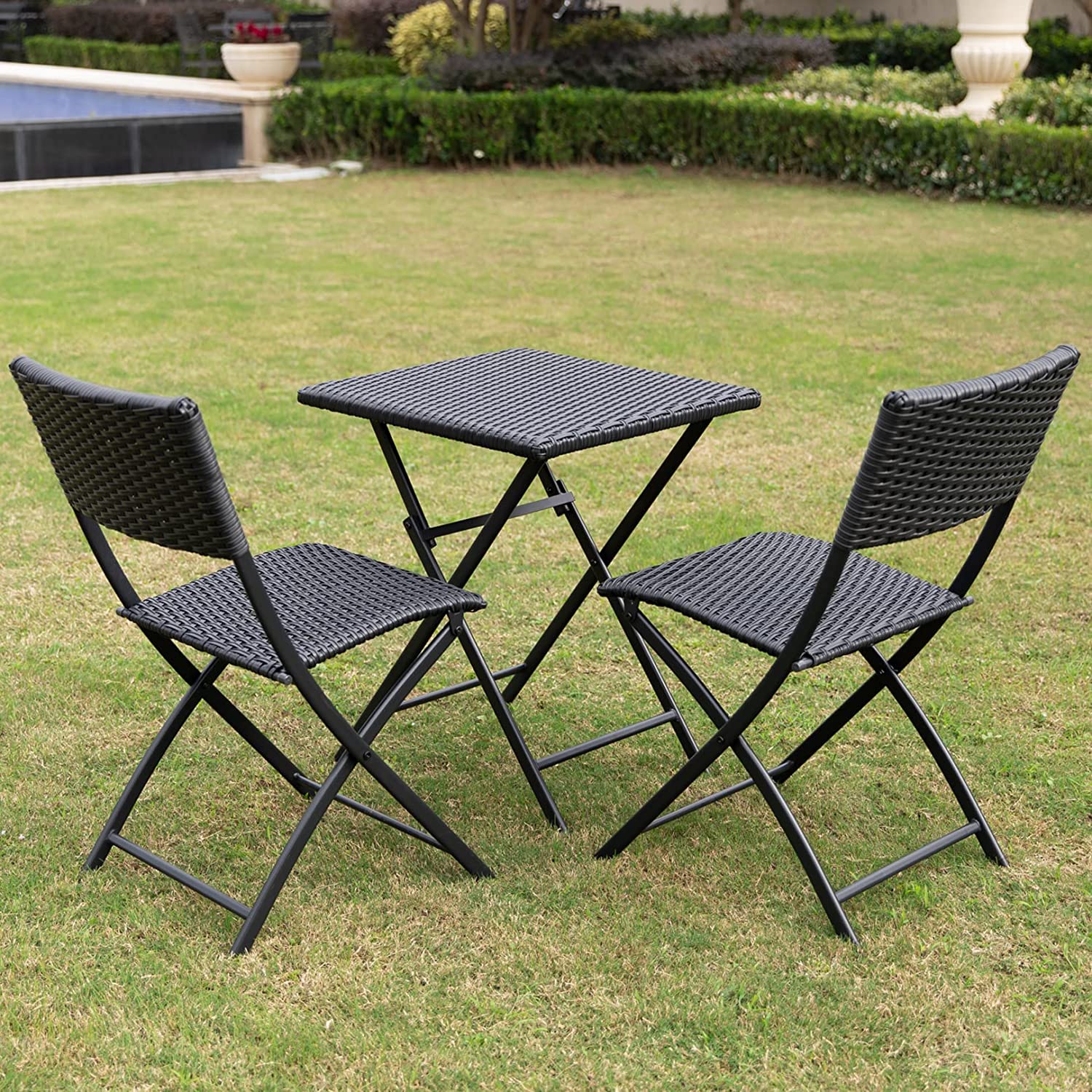 C-Hopetree 3 Piece Bistro Set, Foldable Outdoor Patio Furniture Sets w – Price Depot