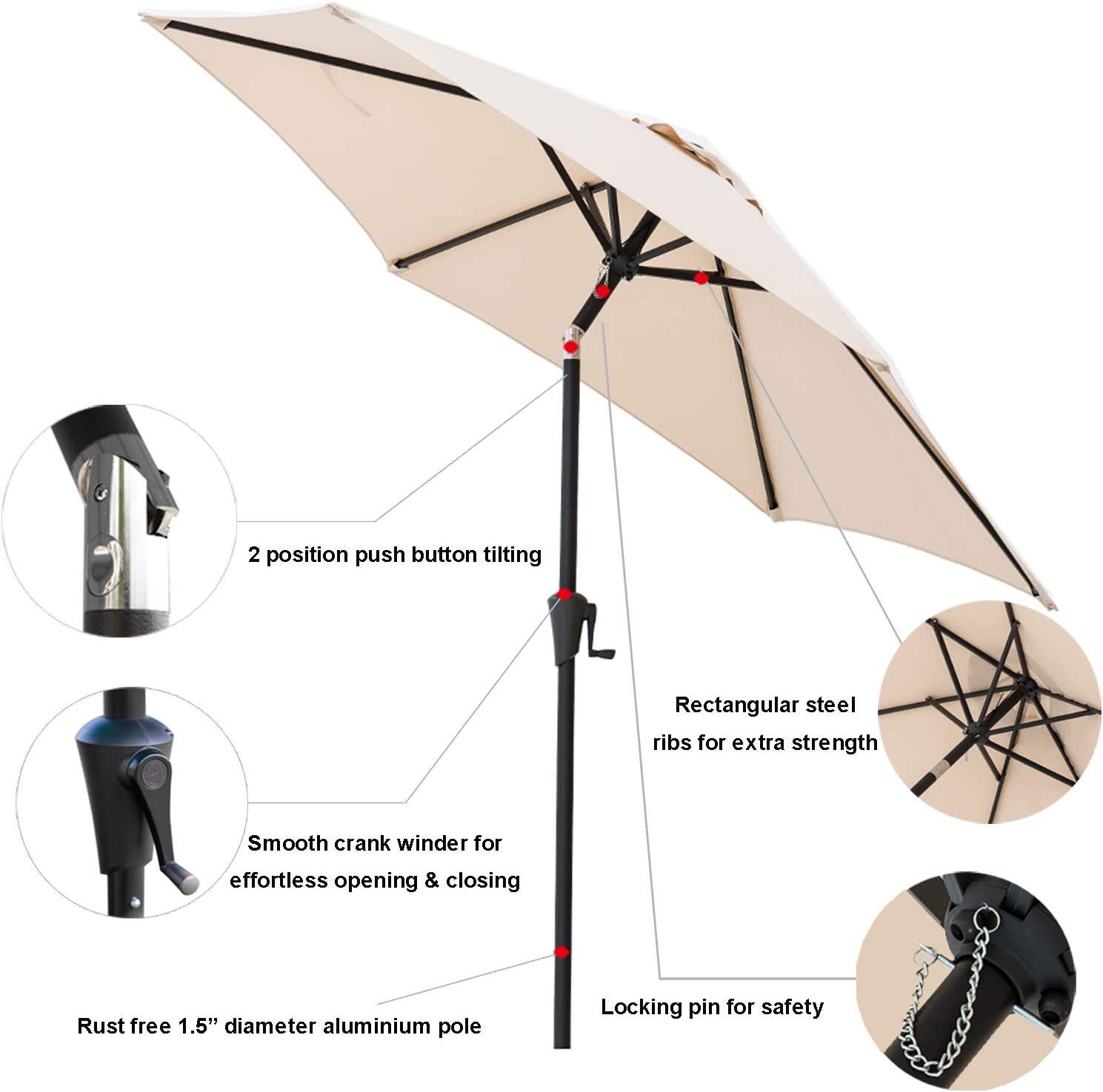 c hopetree patio umbrellas C-Hopetree 7.5 ft Outdoor Patio Market Table Umbrella with Tilt, Beige – Price Depot