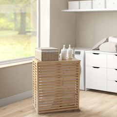 Foldable Bamboo Hamper Laundry Basket with Lid